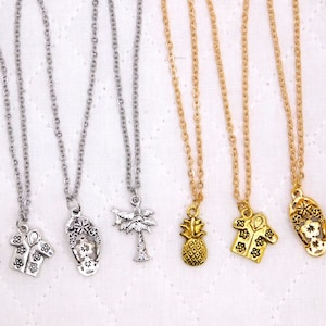 charm necklaces, anklets, beach shirt, sandal, pineapple, palm tree, coastal charms, #1220
