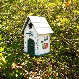 birdhouses, mosaic birdhouses, hand cut mosaic pieces, Forest green, fruit, yard art, gifts, #6122