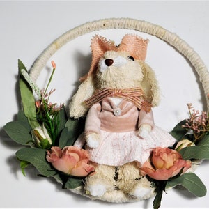 10-inch hoop Easter wreath, spring, bunny, flowers, home decorations, sisal bunny, 5128 image 7