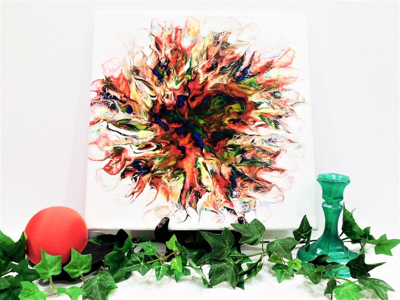 acrylic painting home decoration wall art pour painting table art #7161 12x12 fluorescent floral