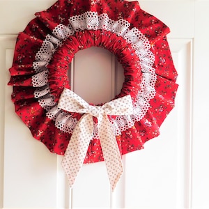 fabric Christmas wreath, lace trim, wall decoration, door decoration,  gift, #5064
