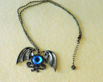 batwing necklace, cat's eye,  bronze, unisex jewelry, gifts, steampunk, #1215