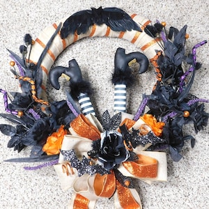 Halloween, Halloween wreath, Halloween decor, witches striped stocking, #5145