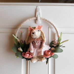 10-inch hoop Easter wreath, spring, bunny, flowers, home decorations, sisal bunny, 5128 image 1