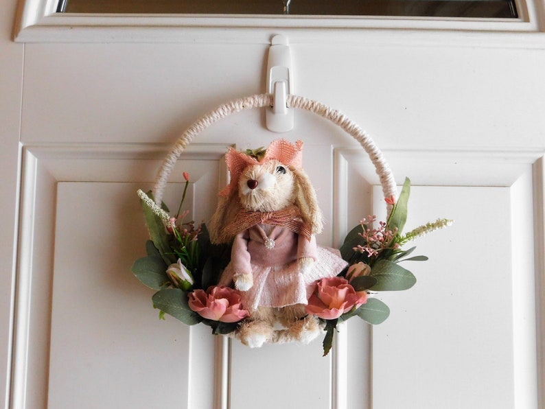 10-inch hoop Easter wreath, spring, bunny, flowers, home decorations, sisal bunny, 5128 image 1