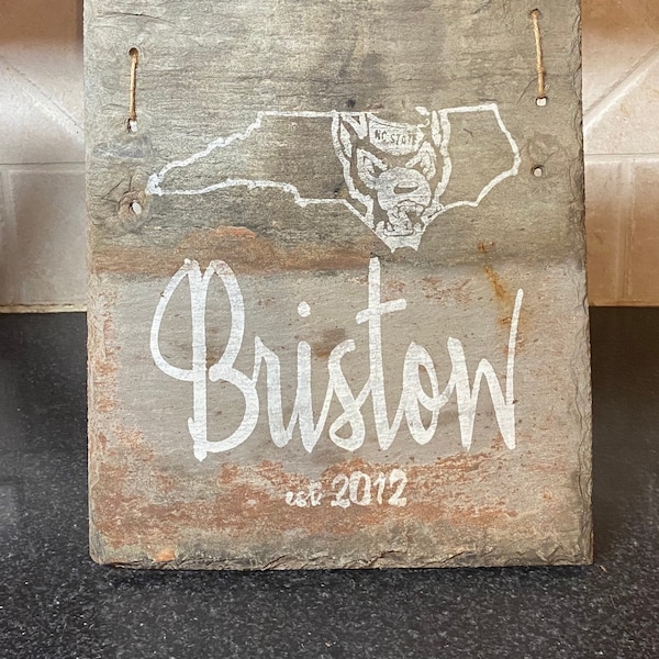 Personalized Reclaimed Slate Tile Family Name Sign, custom Wall Decor, Welcome, Front Door, Garden Sign, Cheese Plate, Wedding Sign /Decor