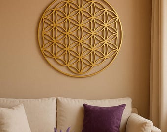 Wall Art, Gold 24K, Wall Decoration, Flower of Life, Sacred Geometry, Wall Metal Art, Gold Plated Brass, Feng Shui