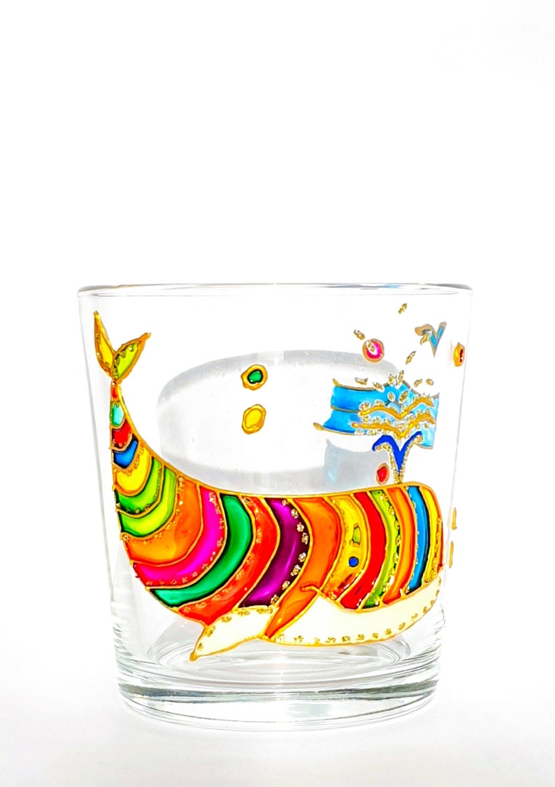 Water Glass Hand Painted Vitrage Striped Whale Themed Gift Etsy