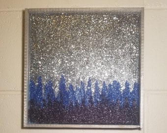 Blue Silver Painting Etsy