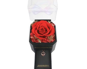 Real Preserved Rose Gift with “I Love You” Necklace - Romantic Keepsake