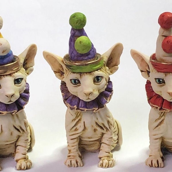 Neil Eyre Eyredesigns Sphynx clown Circus Cat Kitten Kitty Entièrement fait à la main USA Sculpture Limited Edition 50 Signé et numéroté