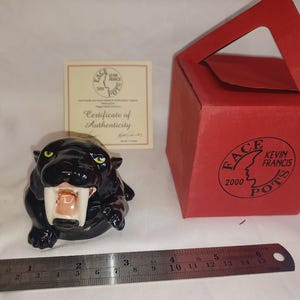 Kevin Francis Face Pot Black Sabre Tooth Tiger Panther Signed by Neil Eyre LE Antique Vintage Trinket Ring Coin Box MIB COA Rare #280