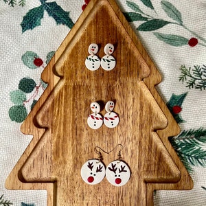 Snowman Reindeer Polymer Clay Earrings