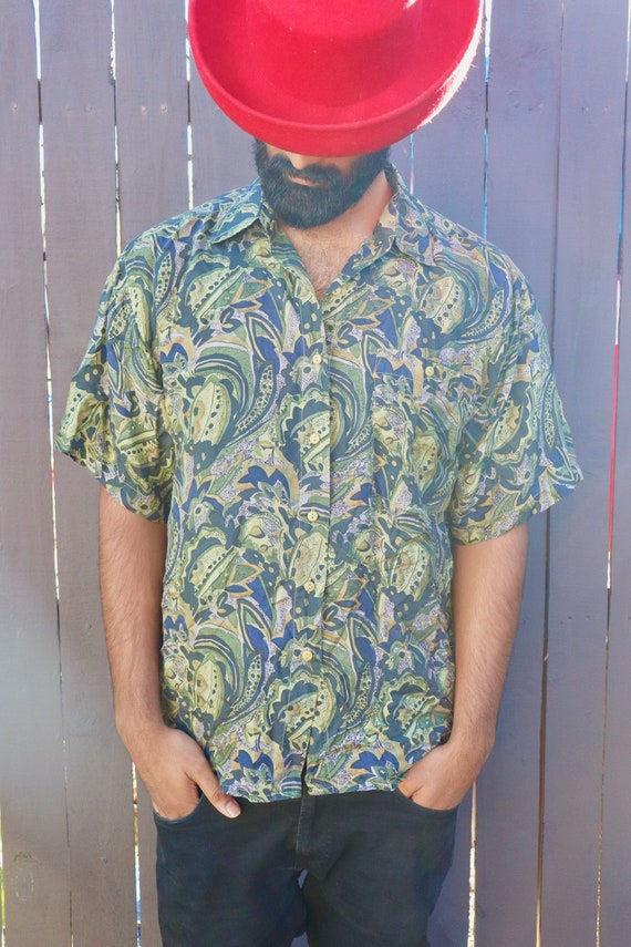 Festival Clothing Button Up 100% Silk Shirt Vinta… - image 2