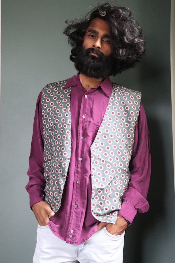 Purple Rain Button up - Vintage Boho Mens Shirt- 1