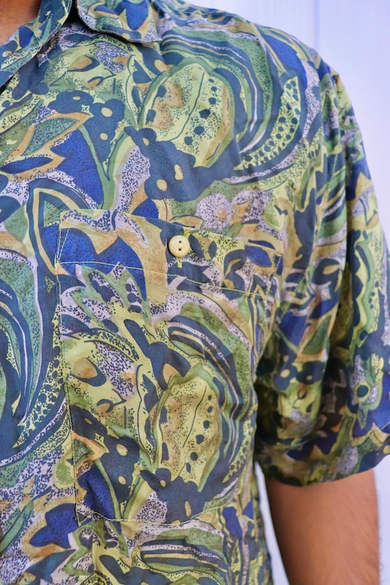 Festival Clothing Button Up 100% Silk Shirt Vinta… - image 4