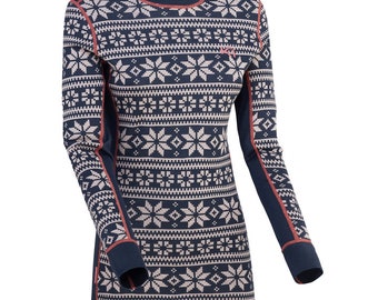 Traditional Scandinavian Norwegian design merino wool base layer thermal underwear shirt Kari Traa sz XL