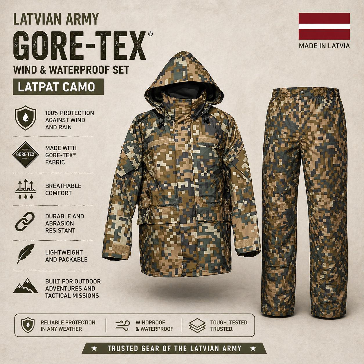 Latvian Army Gore-tex Rain Suit Set, Multilatpat Camo Military