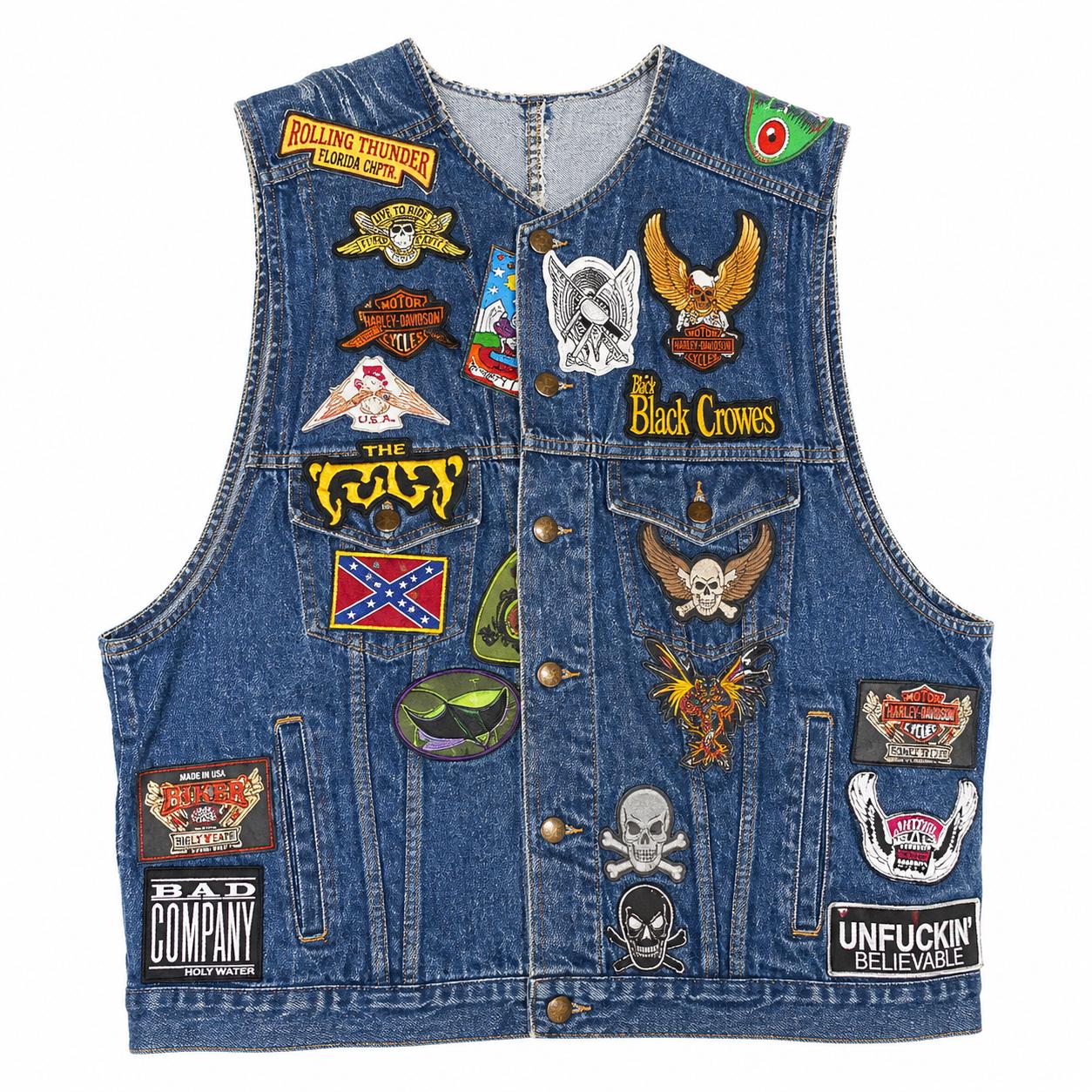 Vintage 1990's German Biker's Denim Vest With Events Patches