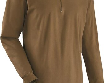 Camicia a maniche lunghe con cerniera a un quarto, in autentico surplus militare dell'esercito svizzero, marrone coyote, 100% cotone, taglia 52 L/XL