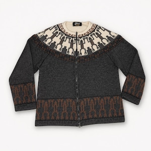 Jean Paul Gaultier Equator 1980s Tribal Knit Cardigan Zip Rare Archival Sweater Ethnic Pattern Avant Garde Vintage Mens Alpaca wool blend XL