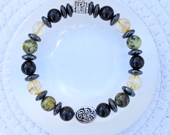 The Bee Spirit Bracelet Serpentine, Obsidian, Hematite, Bee Charm