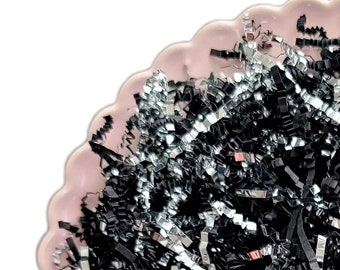 1/2 lb BLACK & SILVER Color Crinkle Cut Quality Paper Shreds, Fillers in Resealable Bag, Make Gifts Look Pretty! by MRMX