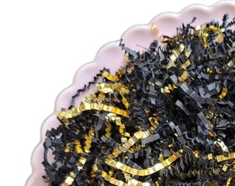 1/2 lb BLACK & GOLD Color Crinkle Cut Quality Paper Shreds, Fillers in Resealable Bag, Make Gifts Look Pretty! by MRMX