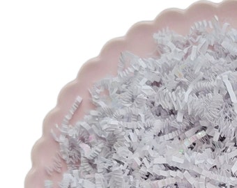 1/2 lb WHITE & IRIDESCENT Color Crinkle Cut Quality Paper Shreds, Fillers in Resealable Bag, Make Gifts Look Pretty! by MRMX