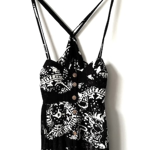 Slip Tie Dyed Dress With Up Bust / Black N White Abstract Dress / Bohemian Girl Dress / Hot Holiday Dress / Empire Waist Dress - M