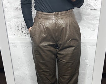 Pantalon en cuir vintage des années 80 / pantalon en cuir marron / pantalon maman / pantalon Street Style / pantalon en cuir taille haute - M - L