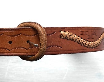 Tooled Leather Belt / Brown Leather Belt / Handcrafted Belt / Western Belt / Boho Belt / Vintage Belt / Tan Belt /