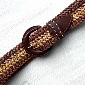70s Brown Woven Belt / Boho Belt For Woman / Hippie Belt / Vintage 70&#39;s Belt / Festival Belt / Retro Leather Belt /