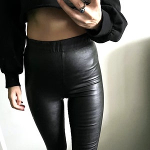 90s Faux Leather Leggings: High Waist, Extra Long - XS