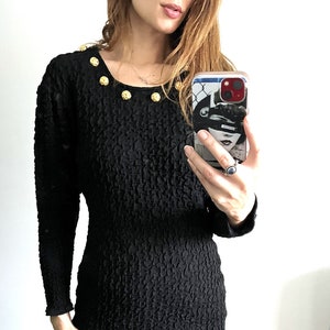 90s Party Dress / Black Mini Dress / Tight Dress / Bandeau Dress / Long Sleeved Dress / Crushed Fabric Dress / Sexy Dress - Small