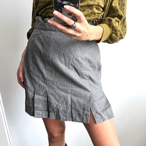 Mini Wool Gray Skirt / Trimmed Skirt / Retro Skirt / Simple Minimal Skirt / School Girl / Secretary Skirt - M