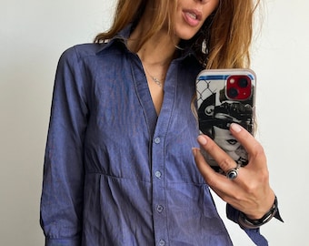 Mini Summer Shirt Dress / Vintage Purple Dress / Half Sleeved Shirtdress / Casual Summer Dress / Work Dress / Solid Dress  - S