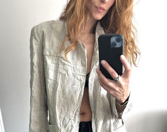 80s Cotton Light Grey Blazer For Woman, Classy Oversized Pastel Jacket, Size M