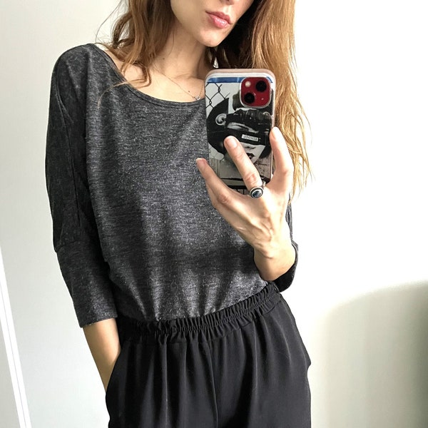 Minimal Loose Fit Top / Half Sleeved Gray Blouse / Lounge Wear For Ladies / Casual Top - Large