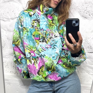 Pop Art Colourful Blouse / Marathon Athletic Running Print Jumper / Cartoon Print Jumper / Street Style Top / Comics Print Jumper - Large