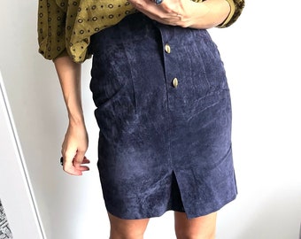 Pencil Dark Blue Skirt / Vintage Mini High Waisted Skirt / Work Skirt / St. Patrick&#39;s Blue Skirt - XS