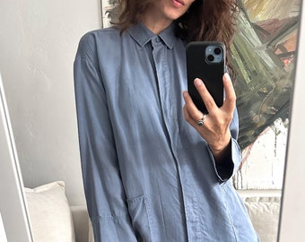 Vestido camisero azul de lyocell, informal, con botones, talla S