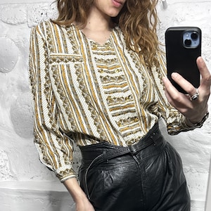 Brown Tones Boho Blouse / Paisley Top / Printed Blouse / Long Sleeved Top / Printed Blouse -  M - L
