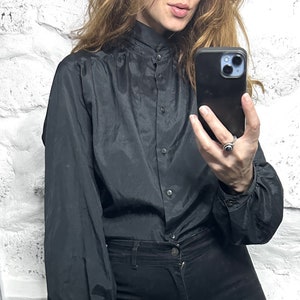 Light Black Blouse / Goth Blouse / Woman Vintage Shirt / Go To Work Top / School Shirt / Evening Blouse - L - XL