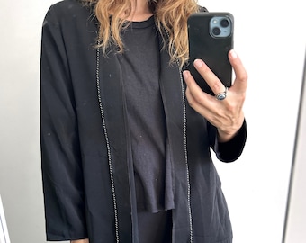 Long Black Duster / No Closure Jacket / Minimal Vintage Jacket / Oversized Jacket - Large