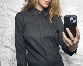 Classy Black Shirt /  Katharine Hamnett London / Pure Wool Slim Shirt / Classic Top / Minimal Blouse - M - L