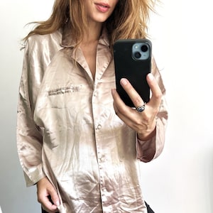Rose Gold Shirt / Satin Glam Blouse / Pajama Top / Buttoned Shirt / Loose Long Sleeve Top