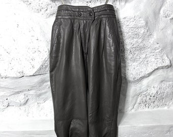 High Rise 80er Jahre Lederhose / Mom Hose / Street Wear / Graue Echtlederhose / Freizeithose - XS