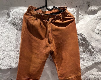 Retro Tan Brown Leather Pants / Caramel Brown Trousers / Real Leather Pants / Slim Pants / Rust Brown Pants - XS