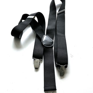 Black Elasticized Suspenders / Minimal Suspenders / Unisex Accessories / Silver Tone Metal Details / Goth Urban / City Suspenders /